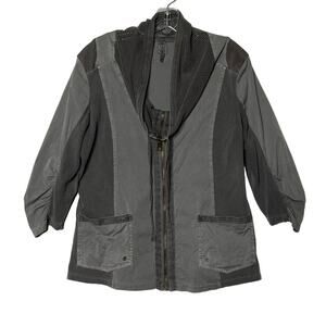 XCVI 3/4 Sleeve Ruched Mesh Full Zip Jacket Gray Taupe Womens Large